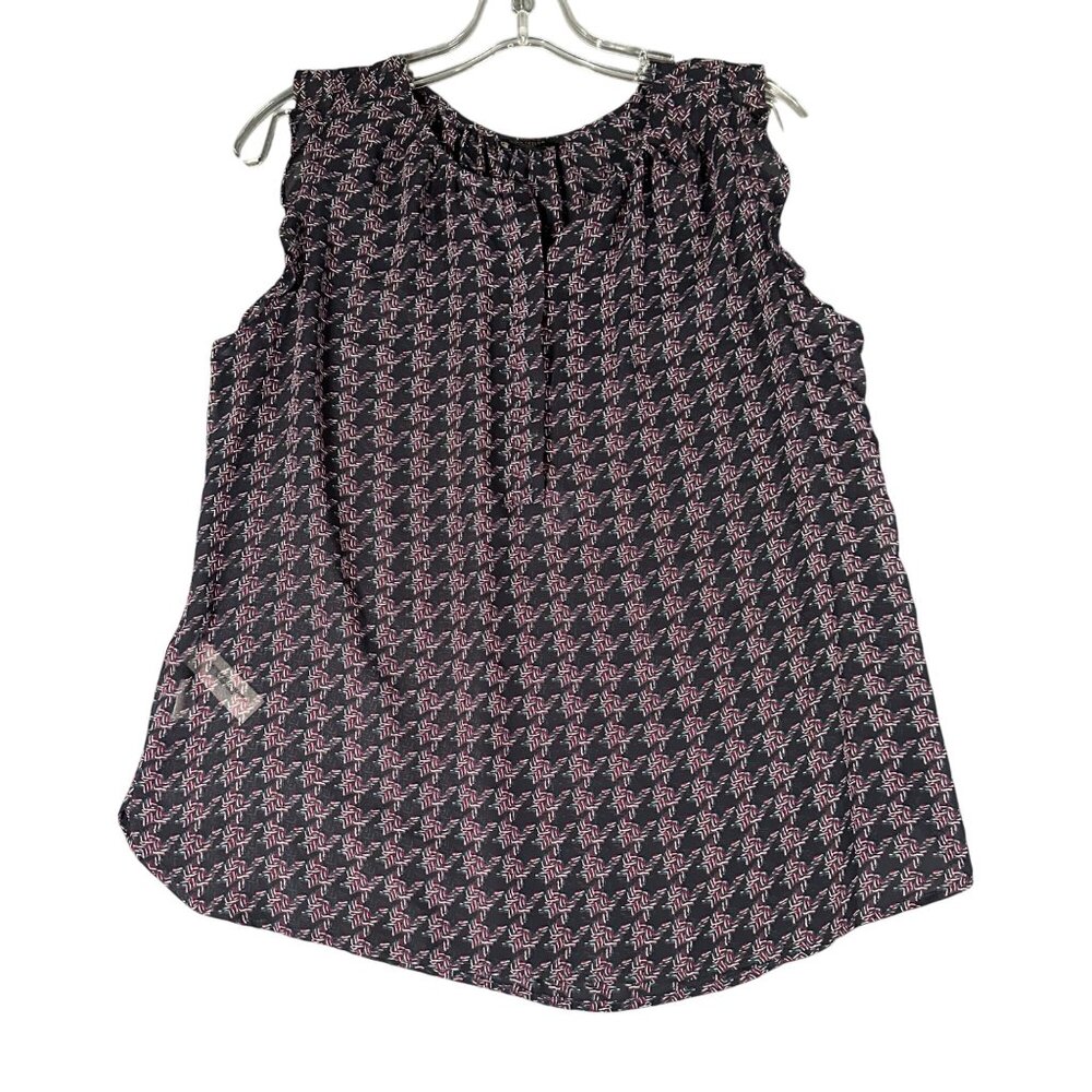 Ann Taylor Factory Womens LP Sleeveless Ruffle Sleeve Split Neck Shell Tank Top